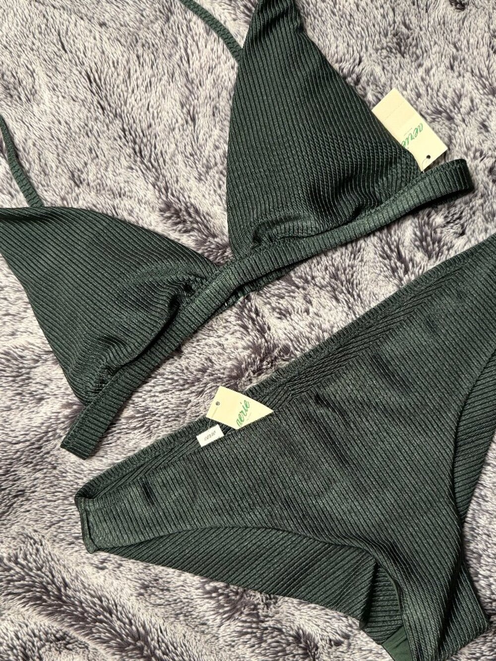 Aerie Ribbed Shine Bikini Bottoms Green Size Small NWT